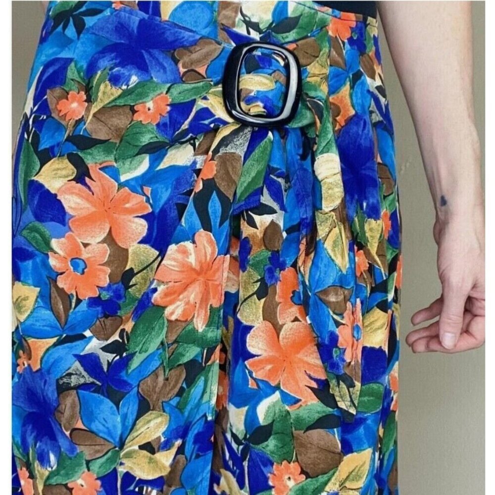 Vintage Express Skirt Womens Sz 9 Silk Blue Multicolor Floral Wrap Maxi Y2K 90s - Picture 4 of 12